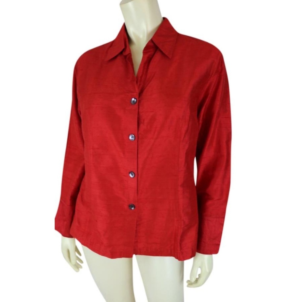 Anii Slub Silk Blouse S Button Front New 3/4 sleev